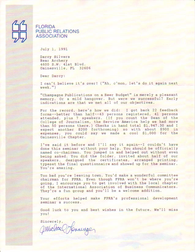 etter of thanks - Florida Public Relations Association - Champagne Publications on a Beer Budget