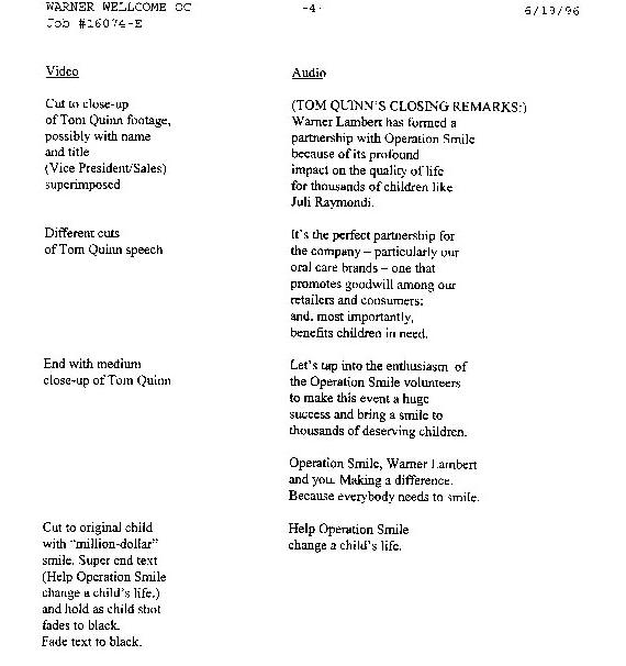 Operation Smile, Warner Lambert and you. Making a difference.