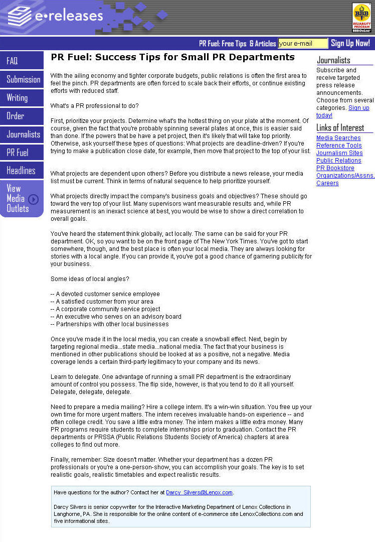 Success tips for small PR departments