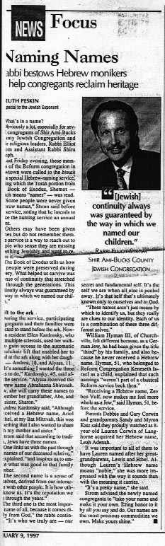 Rabbi bestows Hebrew monikers to help congregants reclaim heritage