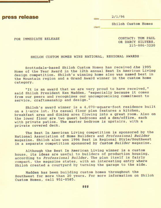 Shiloh Custom Homes wins national, regional awards